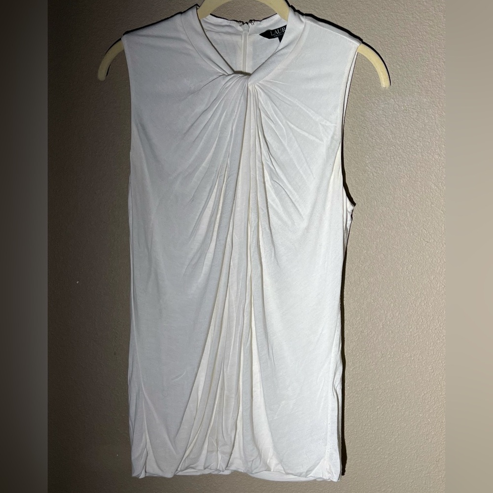 White Twist Ralph Lauren High-Neck Tank Top Blouse Size M